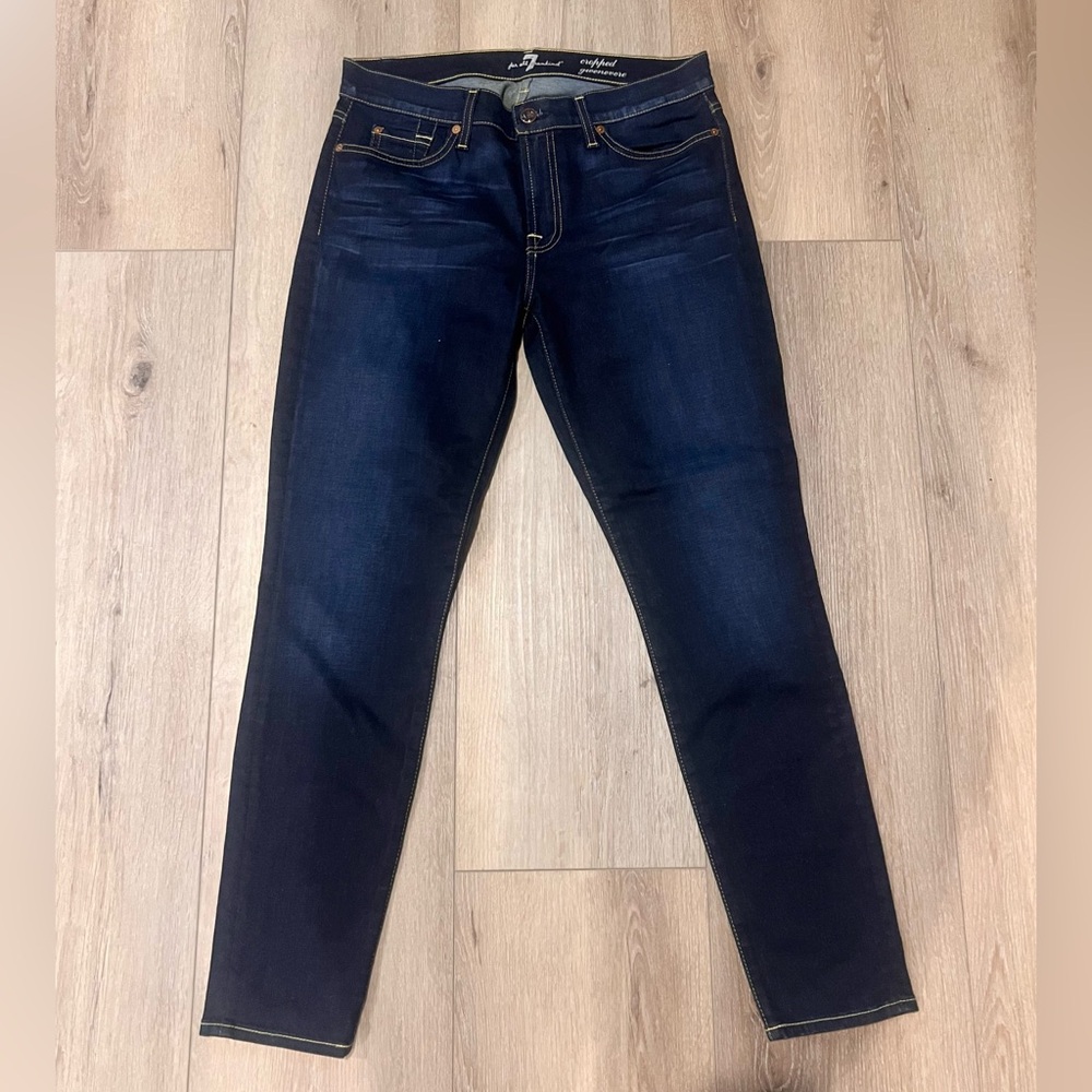 7 For All Mankind Cropped Gwenevere Dark Indigo Skinny Jeans NWT Sz 30